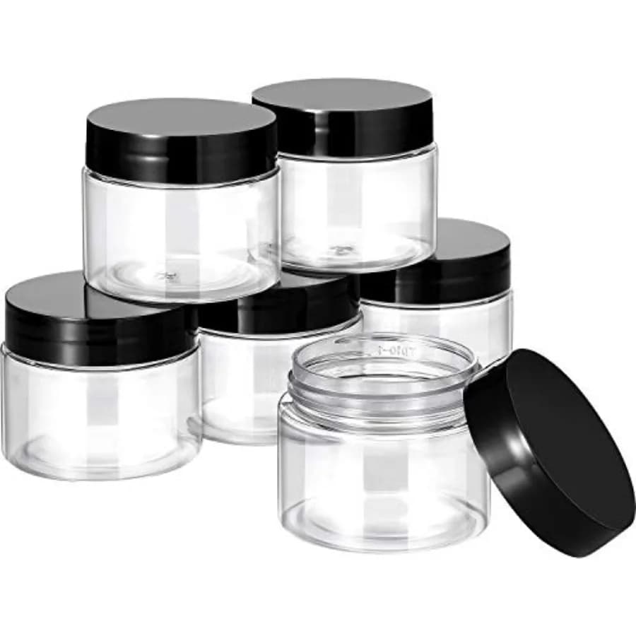6 Pack Plastic Jars Containers with Lids Wide-mouth Refillable Leakproof Reusable Round Empty Jars for Travel Cosmetic Dry Food