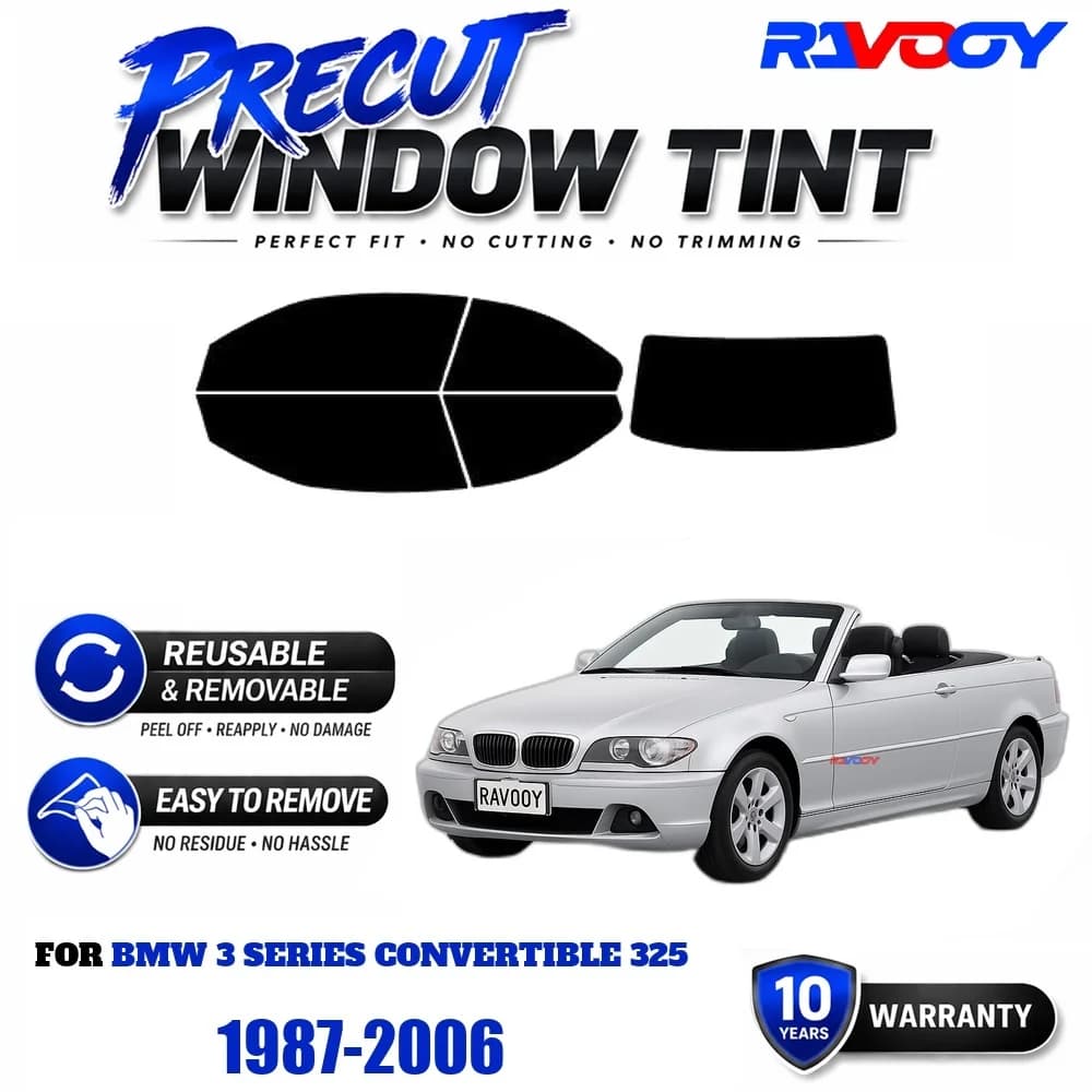 Precut Window Tint, Reusable Removable EPU Film, Custom Fit for Bmw 3 Series Convertible 325 1987-2006, UV Heat Protection