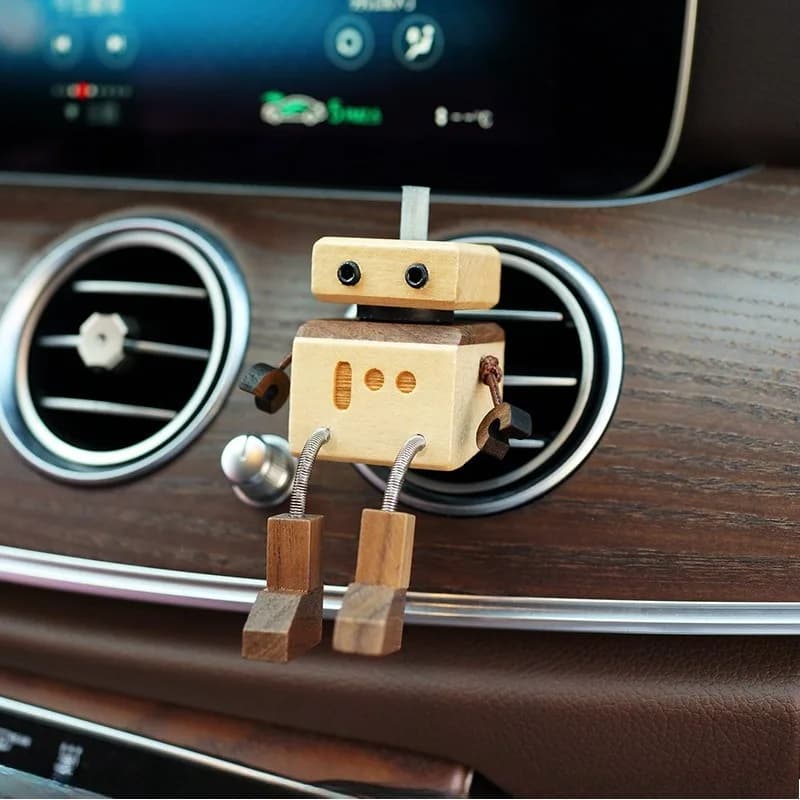 Handcrafted Solid Wooden Wobble Robot Car Dashboard Decor Wooden Desktop Ornament with Essential Oil Diffuser Funny Gift Idea