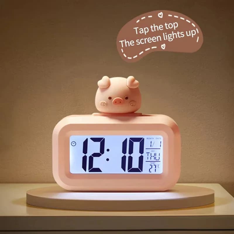 Kawaii LED orologio digitale cartone animato maiale sveglia con luce notturna camera orologio carino camera da letto ornamenti da comodino carino roma Decor