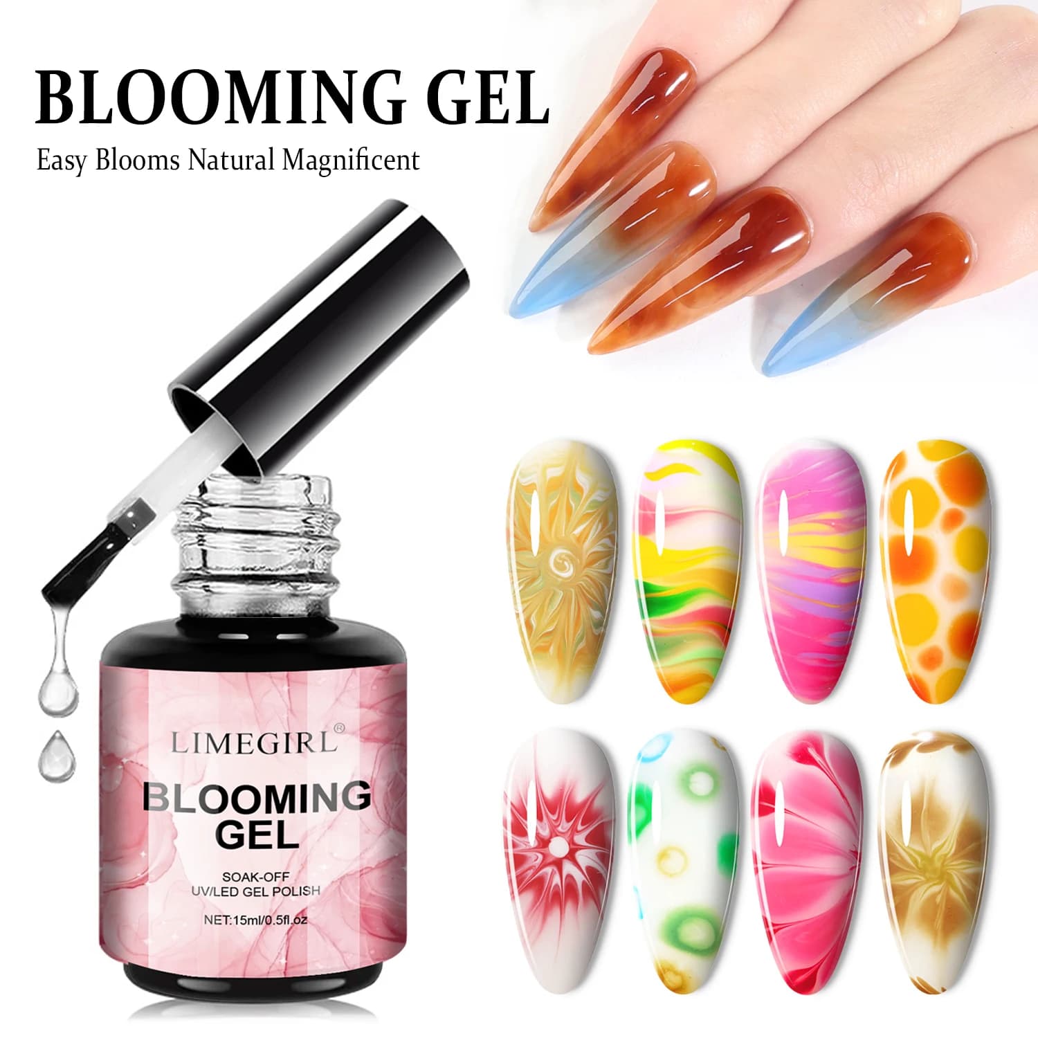 LIMEGIRL 15ML Smalto gel trasparente in fiore UV Soak Spread Smalto per unghie in marmo Vernice gel Gel di design per nail art applicabile