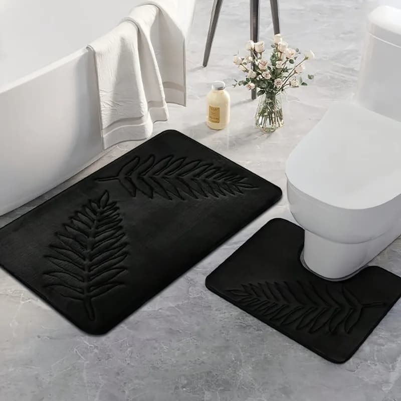 2 pezzi tappeto da bagno in memory foam goffrato con foglie di felce tappeto da pavimento assorbente antiscivolo per bagno WC casa morbido tappeto da doccia