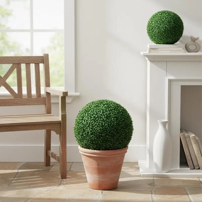 Set of 2 Boxwood Ball Artificial Plants, Uv Protected Faux Plant, Decorative Plant, for Indoor, Outdoor, Green
