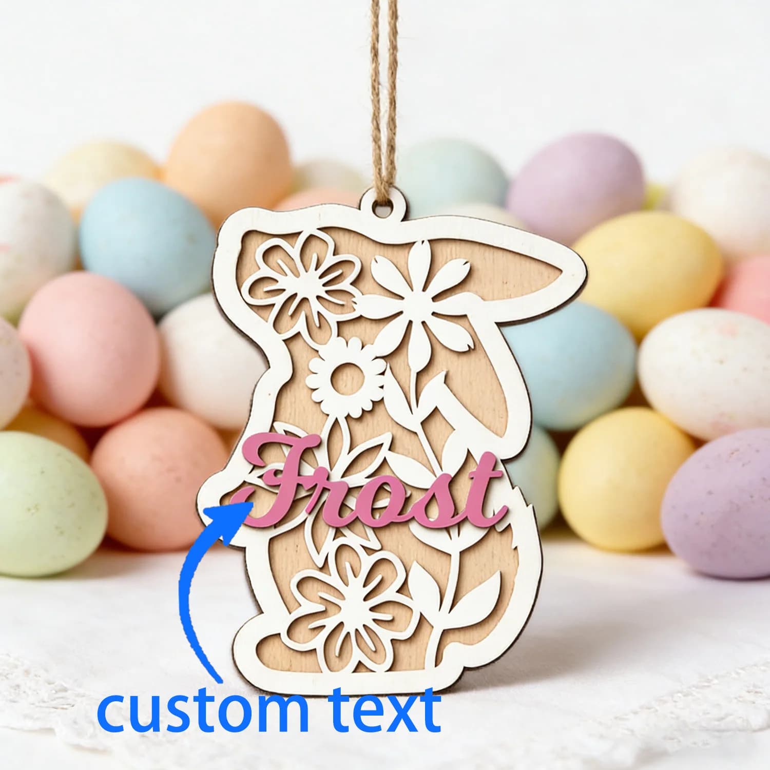 1 targa in legno con nome, contenuto personalizzato, forma unica a forma di coniglio, decorazione per la casa, decorazione per la cameretta dei bambini, regalo per le vacanze