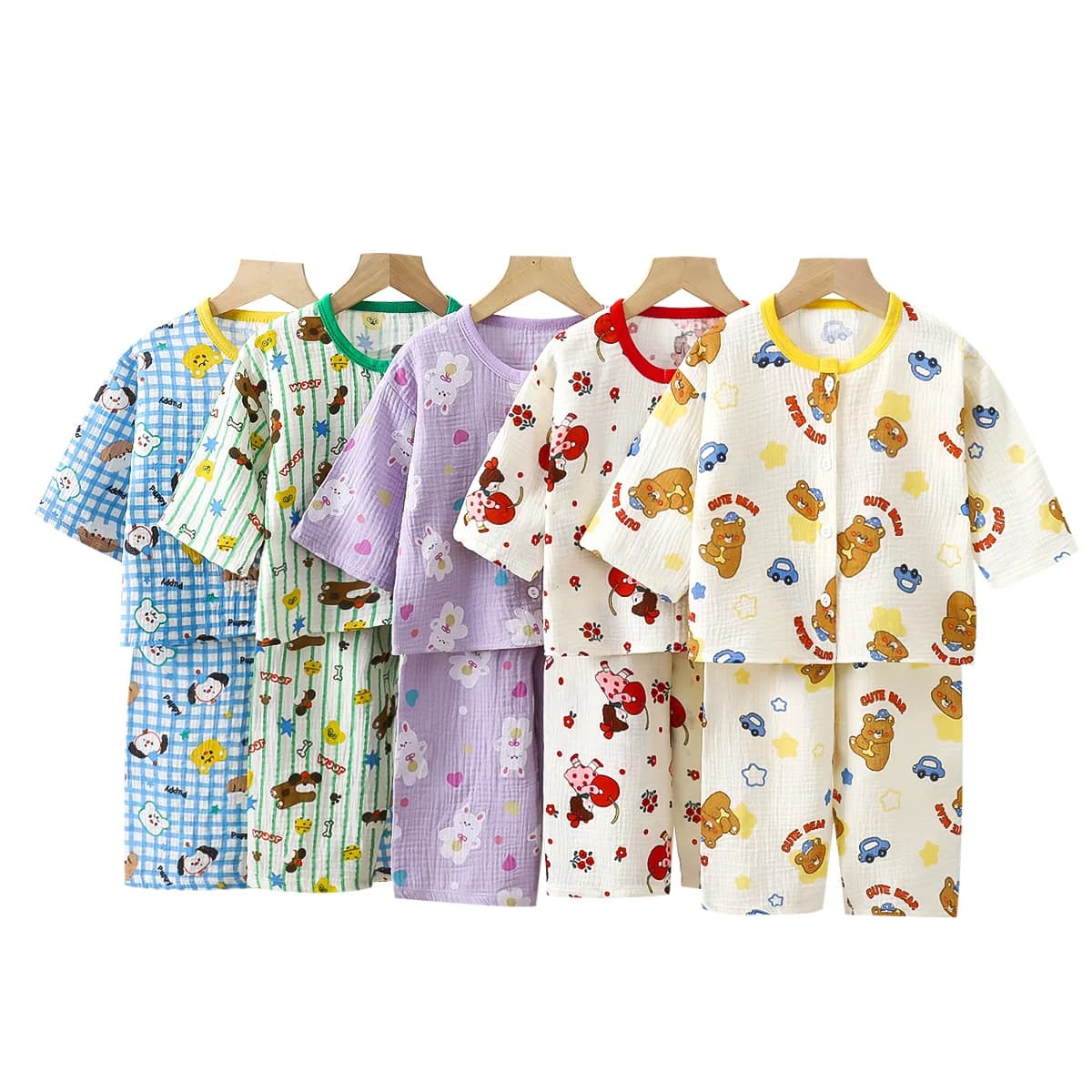 Abito da casa per bambini Estate Primavera Nuovo garza di cotone traspirante Pigiama da bambina Completo Top + Pantalone Abbigliamento per la casa da ragazzo