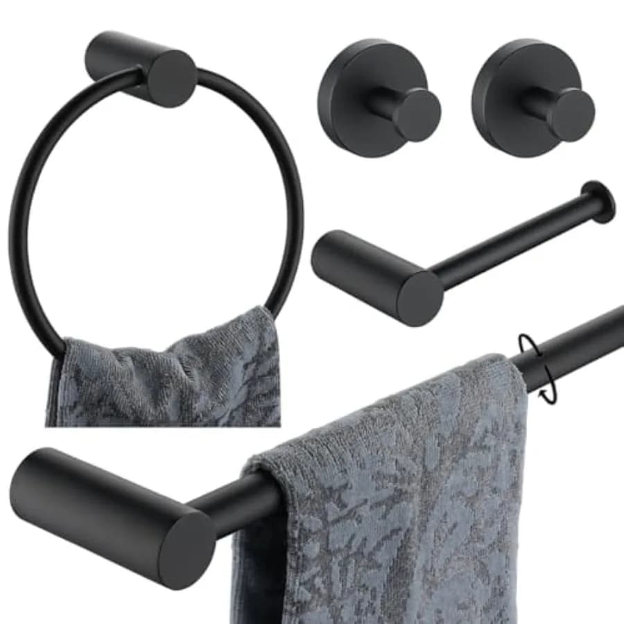 Bathroom Hardware Set Black 5-Piece Bath Accessories Set Wall Mount Includes 24 in Towel Bar Towel Ring Toilet Paper Holder 2 T