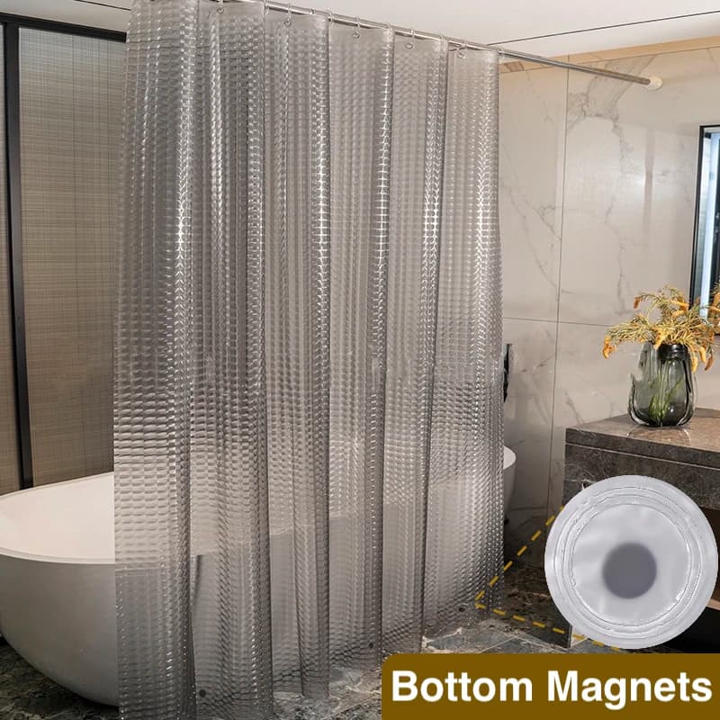 Tenda da doccia in cristallo grigio da 1 pezzo con magneti e ganci inferiori, accessori da bagno con fodera per tenda da bagno in plastica trasparente