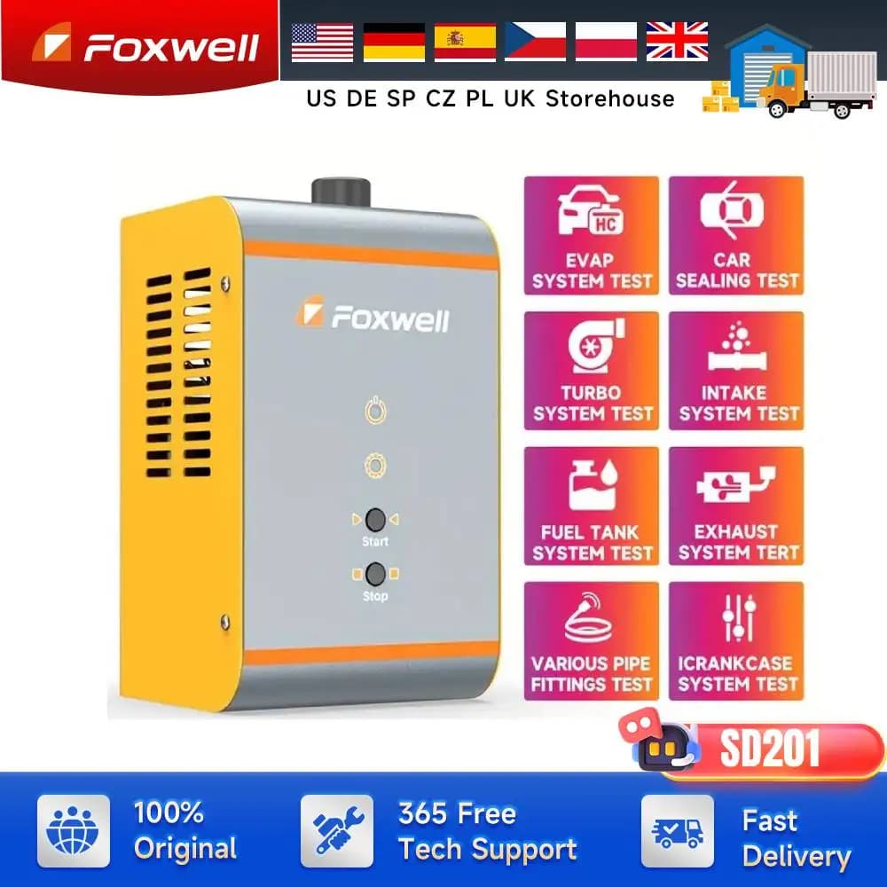 Rilevatore di perdite di fumo per auto 12V EVAP Localizzatore di perdite Macchina Generatore di tubi dell'olio FOXWELL SD201 Pompe ad aria integrate Diagnostica per auto