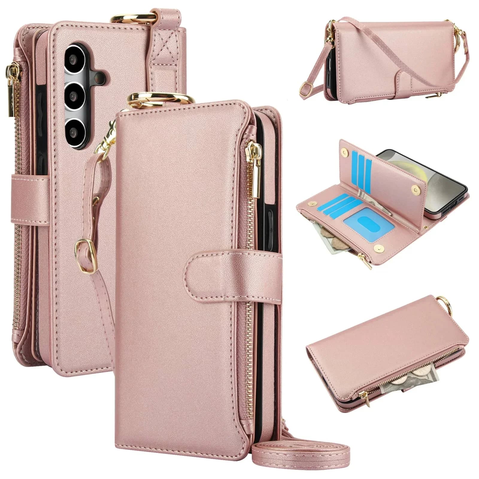 Per Samsung Galaxy A55/A15/A54/A14/A73/A53/A13/A72/A52 Custodia a portafoglio con cerniera Porta carte di credito Blocco RFID, Flip Folio Cover