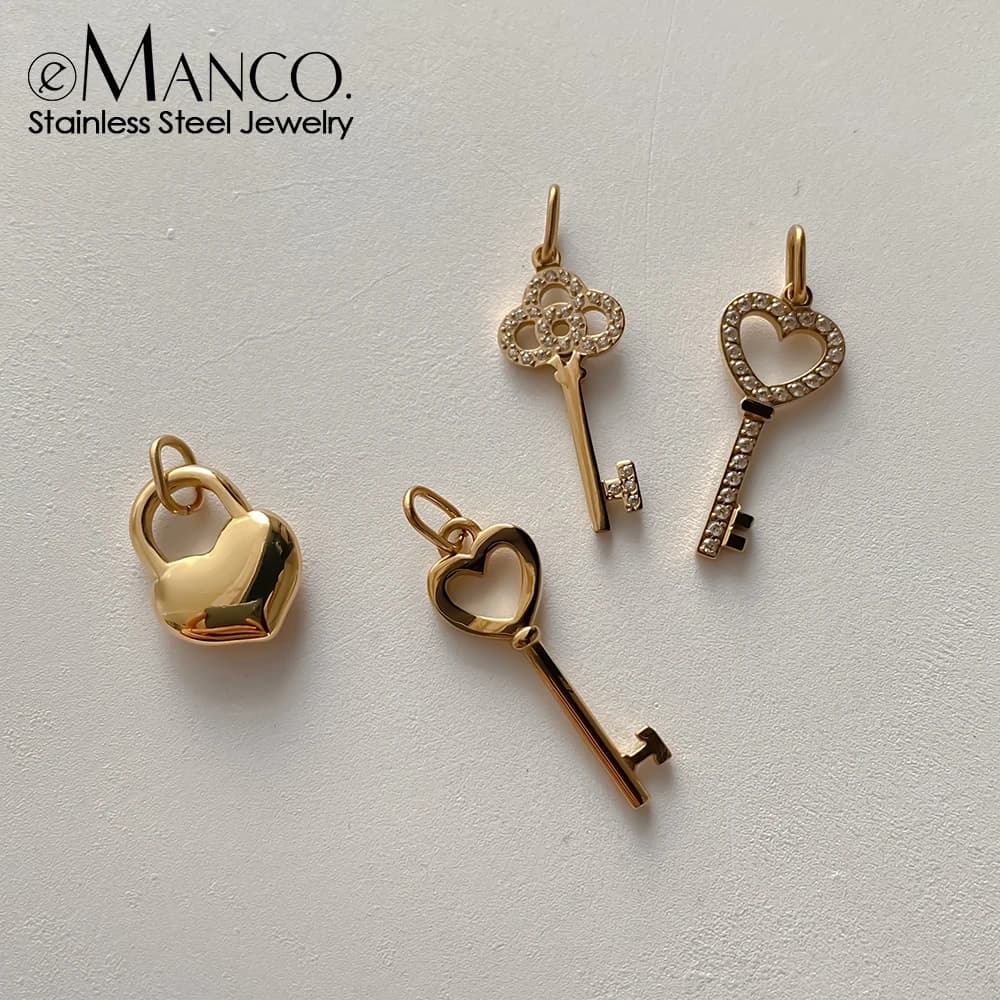 eManco Ciondolo a forma di cuore con chiave in acciaio inossidabile per collana fai da te, bracciale, orecchini, creazione di gioielli, spedizione in 48 ore