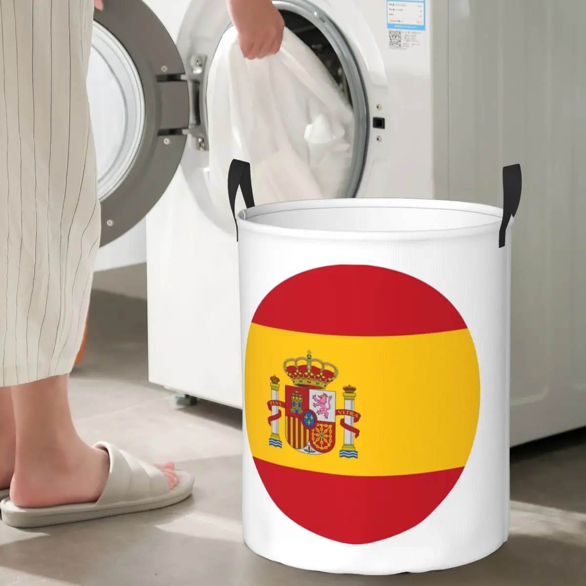 Cesti per biancheria pieghevoli rotondi con bandiera spagnola, cesto portaoggetti per vestiti sporchi e articoli vari, borsa grande impermeabile