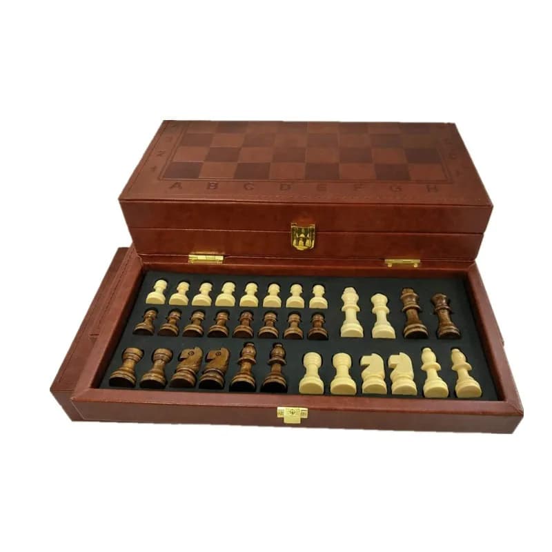 Portable Folding Chess Set with Leather Storage Box International Chess Board Classic Board Game