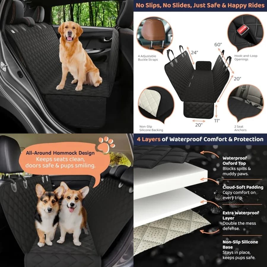 Coprisedile per Auto XL per Cani, Impermeabile, per Sedile Posteriore di Auto, SUV e Camion, Antiscivolo, Resistente