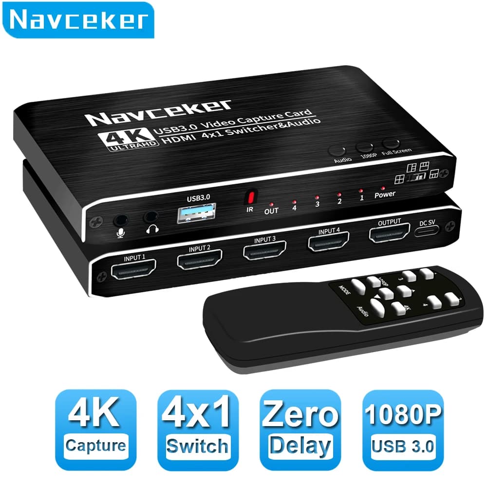 2023 4K 4 port USB 3.0 USB 3.0 port camera capture card compatible with HDMI seamless switch for recording Live Streaming camera