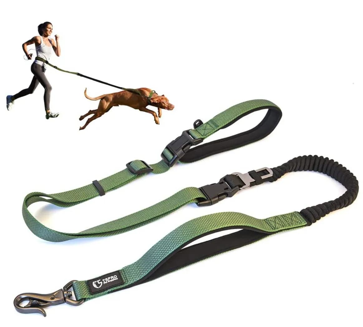 Guinzaglio per Cani TSPRO a Mani Libere per Passeggiate e Corsa con Cintura di Sicurezza per Auto, Guinzaglio Elastico Ammortizzante con Impugnatura Imbottita