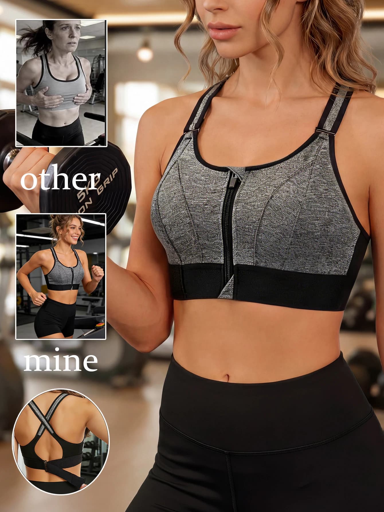 Women's Front Zipper Sports Bra Vest Adjustable Straps Shockproof Workout Bra High Support Padded Gym Running Bra Shaping