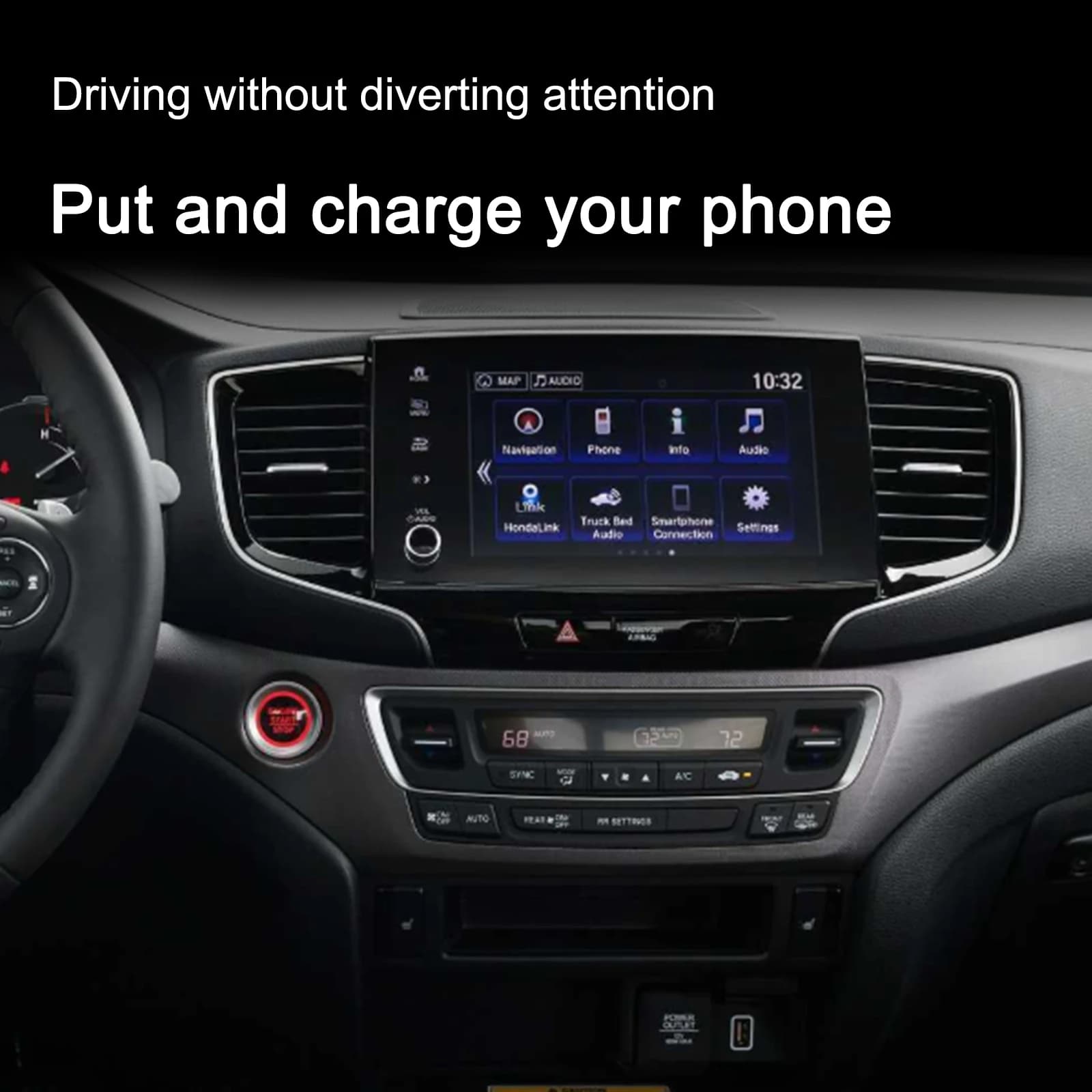 Caricatore wireless veloce 2 DIN per console centrale auto Honda Ridgeline 2019 2020 2021 2022, supporto per telefono