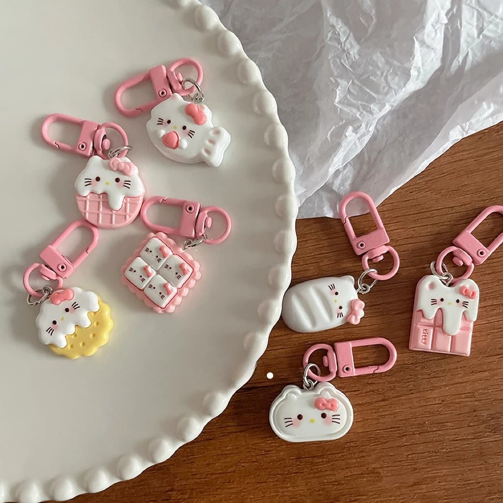 Portachiavi Hello Kitty a Forma di Gatto Rosa, Ciondolo a Forma di Biscotto, Decorazione per Zaino, Regalo per Studenti e Migliori Amiche