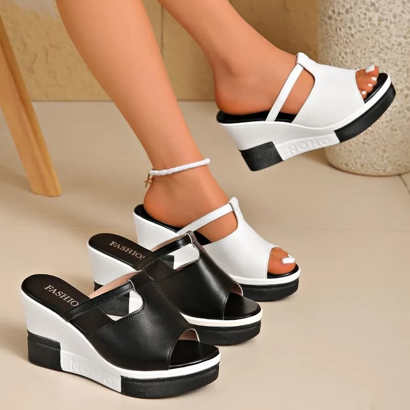 Sandali con zeppa platform patchwork alla moda da donna, nuovi sandali estivi 2026 con fondo spesso e punta aperta, ciabatte comode da donna