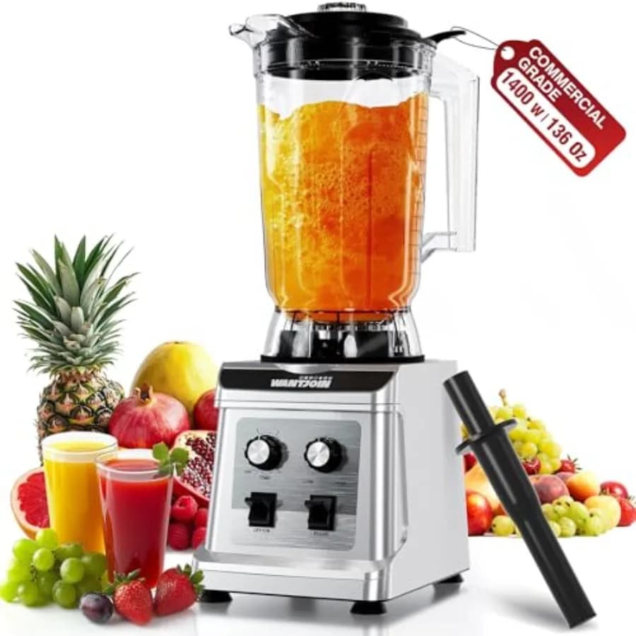 Frullatore Commerciale da 136oz con Motore in Rame Puro 18800 RPM, Multivelocità per Smoothie e Succhi, Lavabile in Lavastoviglie, in Acciaio Inossidabile