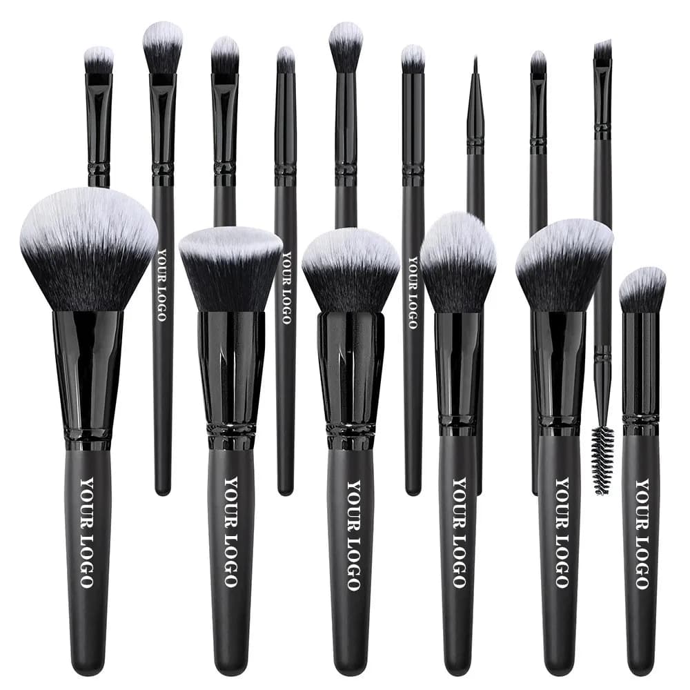 Pennello per trucco nero trucco professionale ombretto fondotinta in polvere pennelli per trucco per capelli sintetici morbidi etichetta privata all'ingrosso