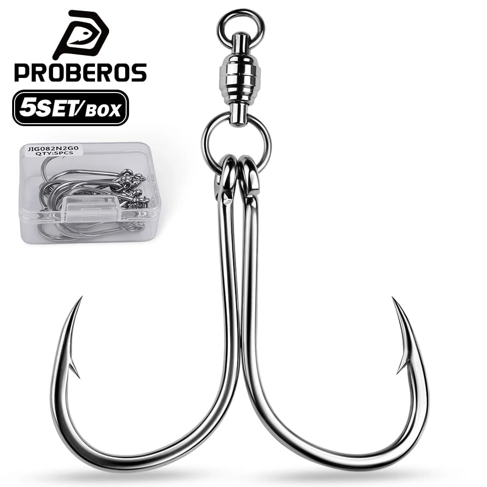 PROBEROS 360 ° Bearing Swivel Double Hook 5PCS/bag Sea Fishing Lure Iron Plate Hook Large Object Anti Slip Barbed Fishing Hooks