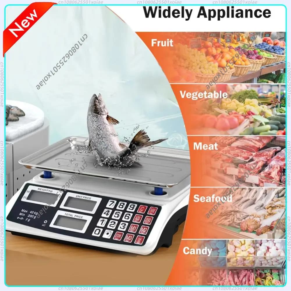 Bilancia Contapezzi 40kg/1g con Piatto in Acciaio Inox, Piccola Bilancia Elettronica con Display LCD Digitale per Mercati Agricoli e Macellerie