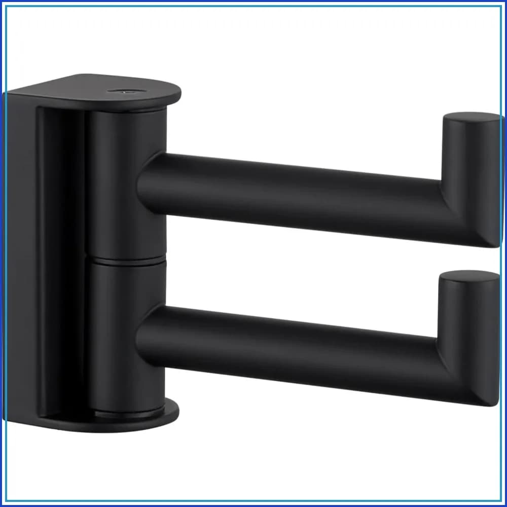 Swivel Towel Hook 2 Arms Matte Black, 304 Stainless Steel Bathroom Double Towel Holder, Folding Robe Hook Wall Mounted