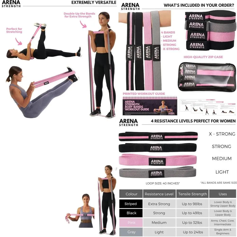 Set di 4 Bande di Resistenza per Tutto il Corpo con Assistenza per Trazioni e Guida all'Allenamento