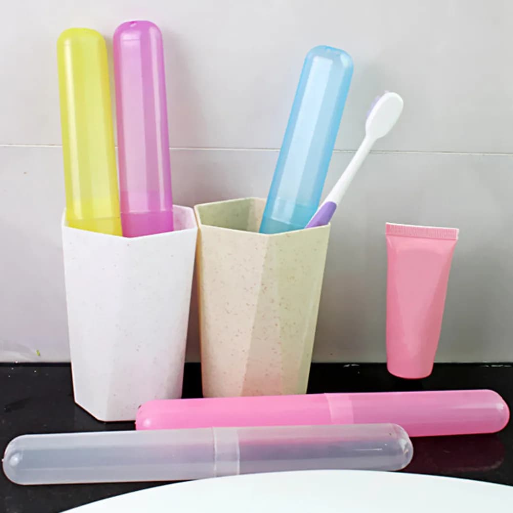 4Pcs Toothbrush and Toothpaste Travel Case Plastic Toothbrush Holder Portable Compact Organizer with Smooth Edges for Travel