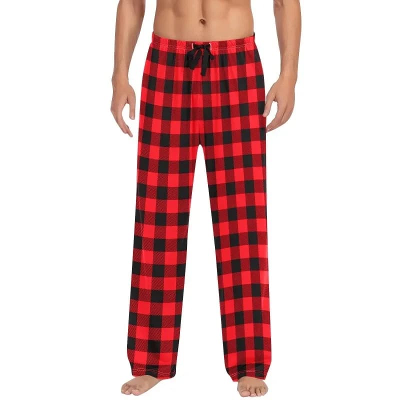 Men's pyjamas pants Fleece trousers Soft and comfortable Scottish pants Breathable elastic belts Night pants for young people Red