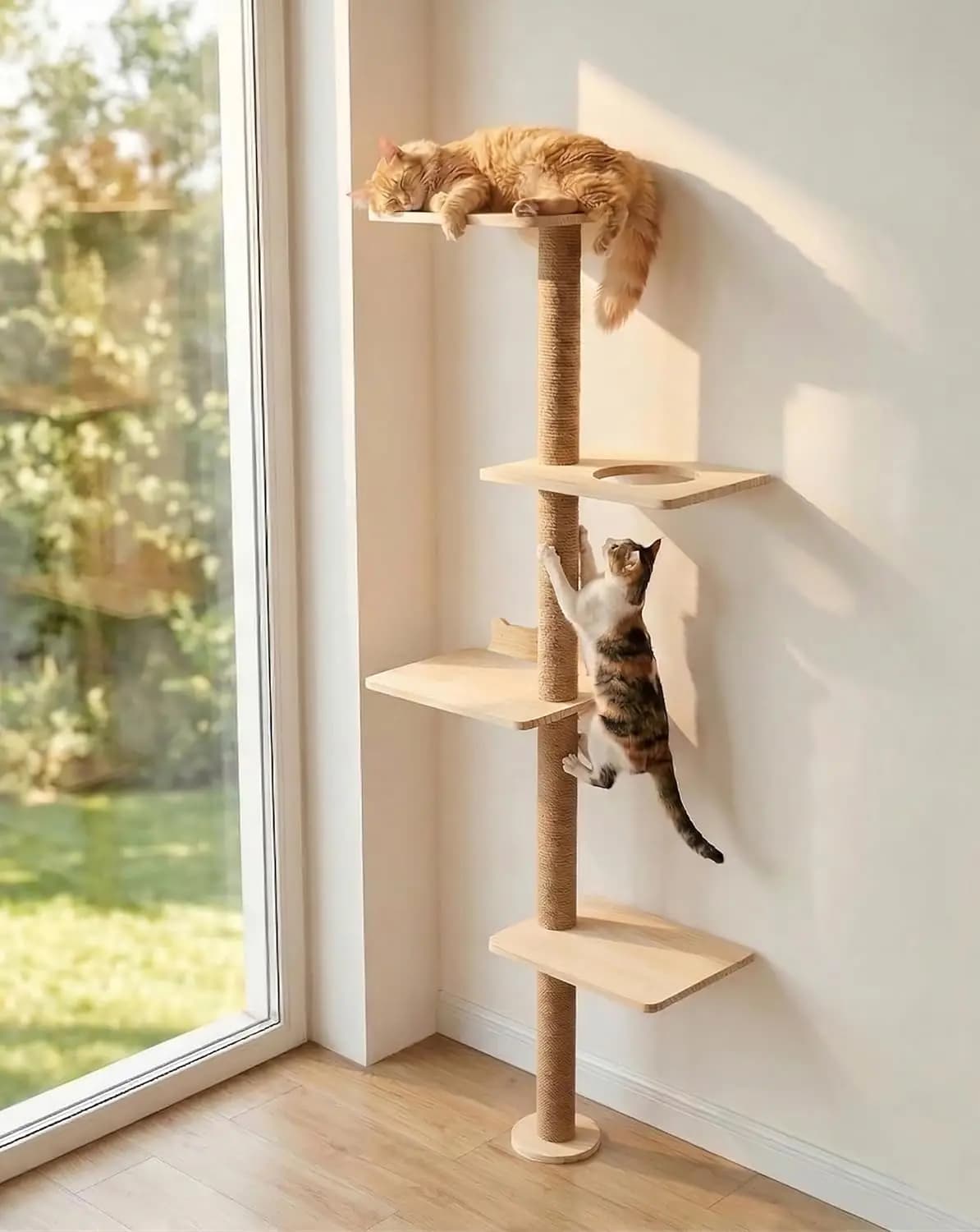 Tiragraffi da Parete per Gatti, Tiragraffi Alto per Gatti da Interno, Torre di Arrampicata, Mobili da Parete in Legno per Gatti (Legno)