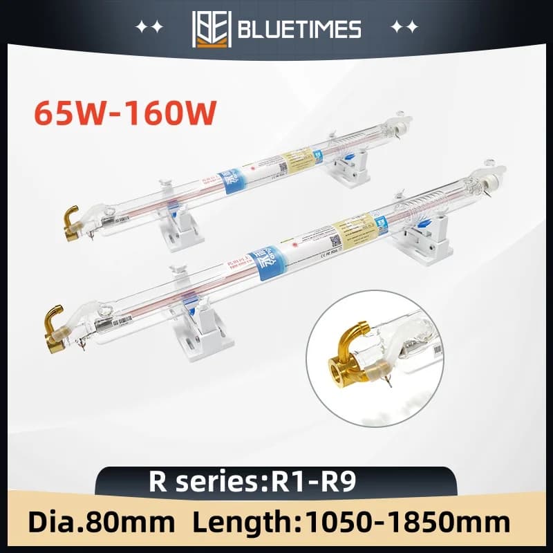 Bluetimes 65W/80W/100W Tubo laser CO2 Yongli R1/R3 Lampada in vetro per macchine per incisione e taglio laser fai-da-te Imballaggio di sicurezza