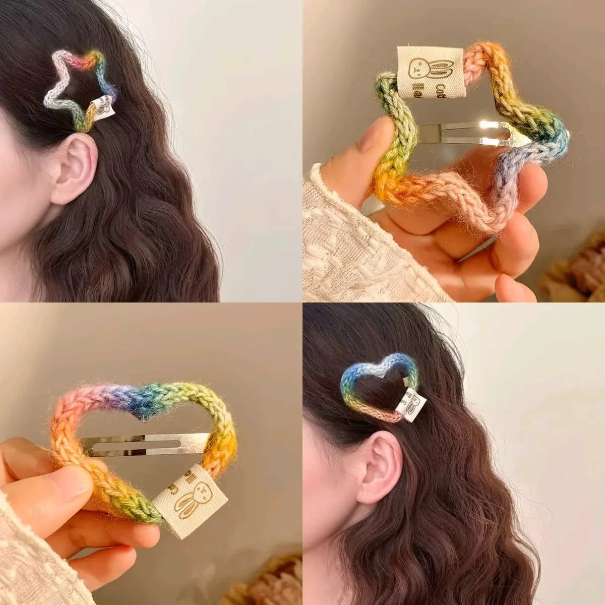 5 Pcs Ladies' Hair Clips Set Colorful Woven For Girl Plush Star Cute Sweet Kawaii BB Clip Headwear High-quality Hair Accessories