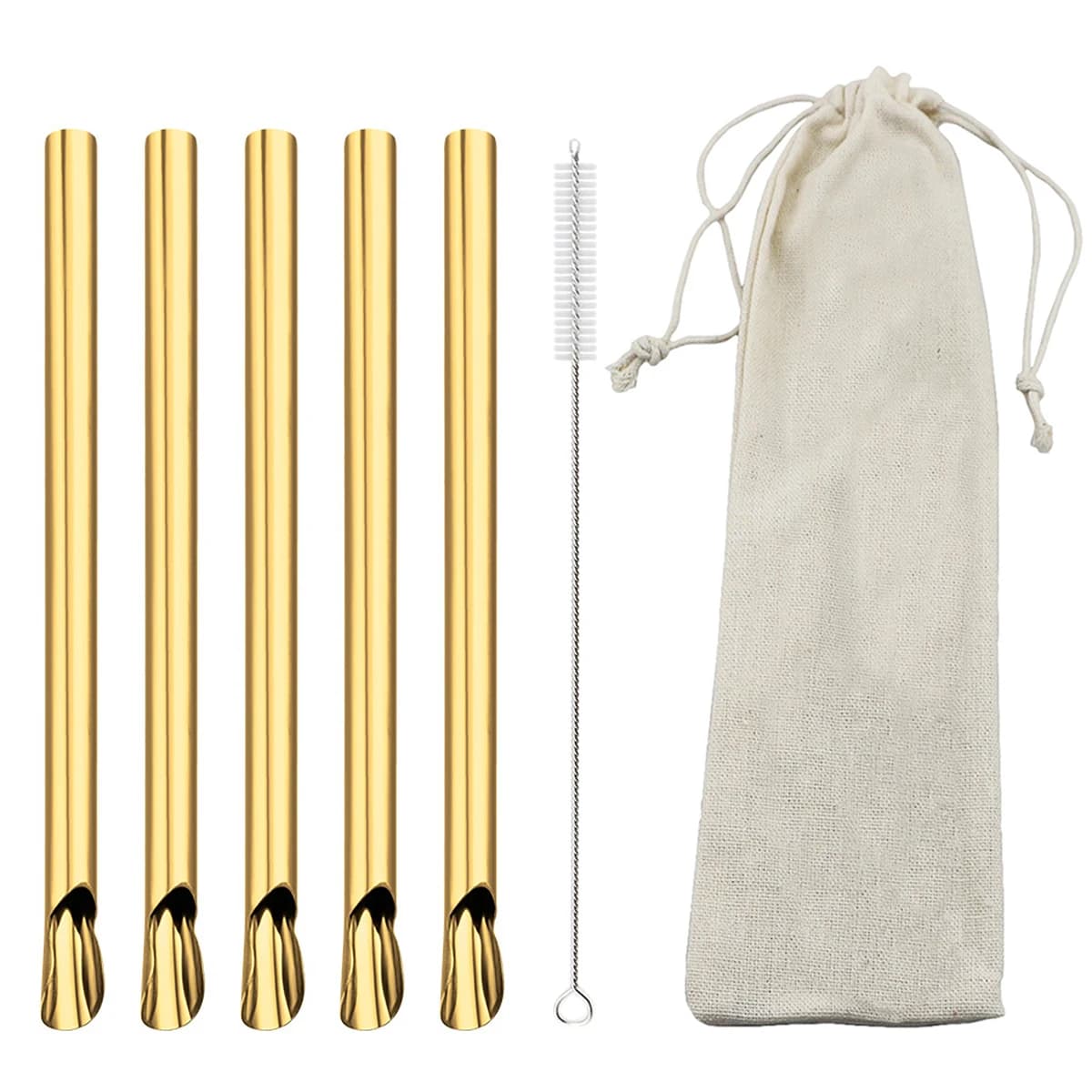 7 pezzi oro in acciaio inox riutilizzabile paglia perla Milkshake Bubble Tea paglia con sacchetto pennello mescolando frullato cucchiaio paglia a forma di