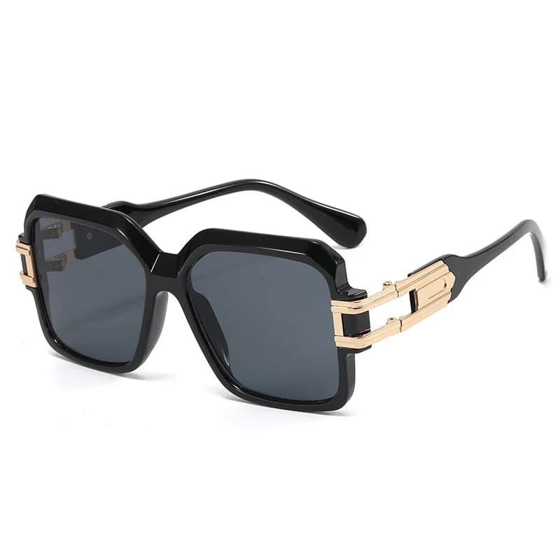 Fashion Square Sunglasses for Women Men Black Frame Gold Hollow Temple UV400for Driving Travel Beach Party Daily Outdoor Glasses