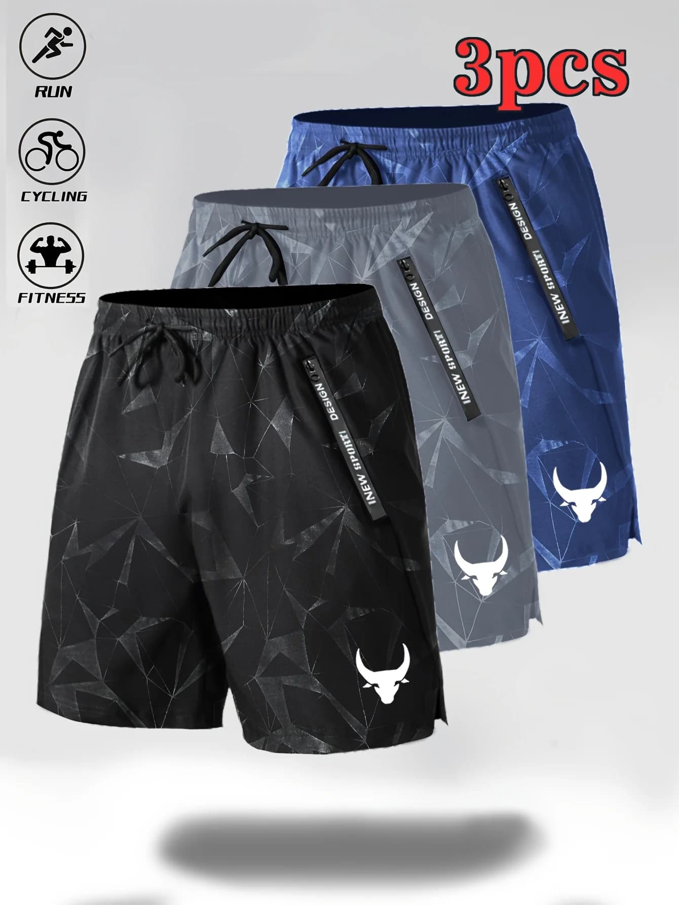 Men's sports trend 3 piece shorts breathable and comfortable training shorts