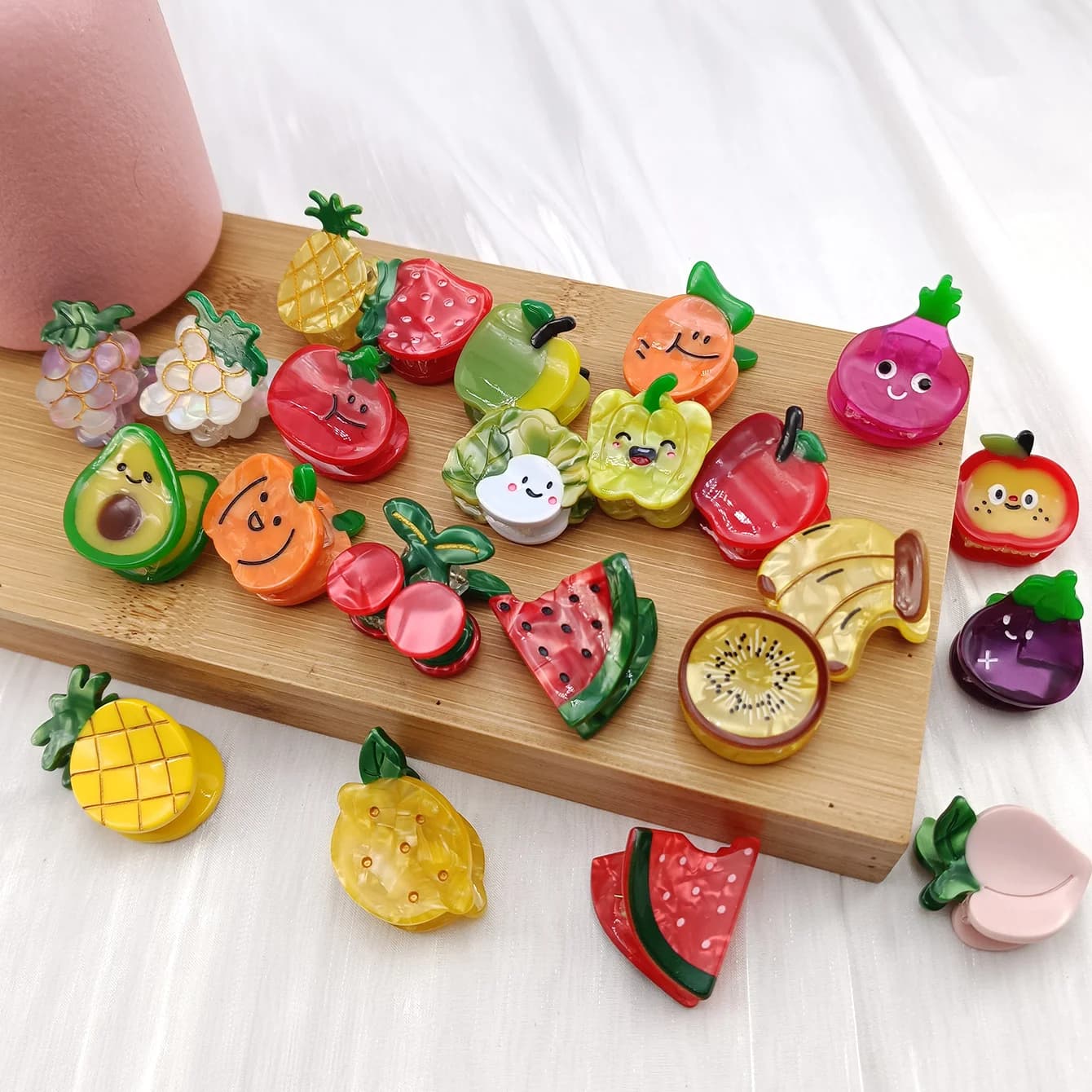 1/4 Pezzi Fermaglio per Capelli in Acetato a Forma di Frutta Cartone Animato, Piccolo Fermaglio per Frangiapelo e Capelli Sgretolati, Design Fragola Limone Ciliegia Uva, Accessori per Capelli