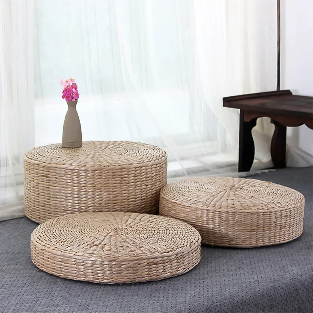 Hand-Woven Tatami Straw Cushion Round Weaving Yoga Meditation Worship Bay Window Floor Seat Mat Tatami Straw Weaving Cushion