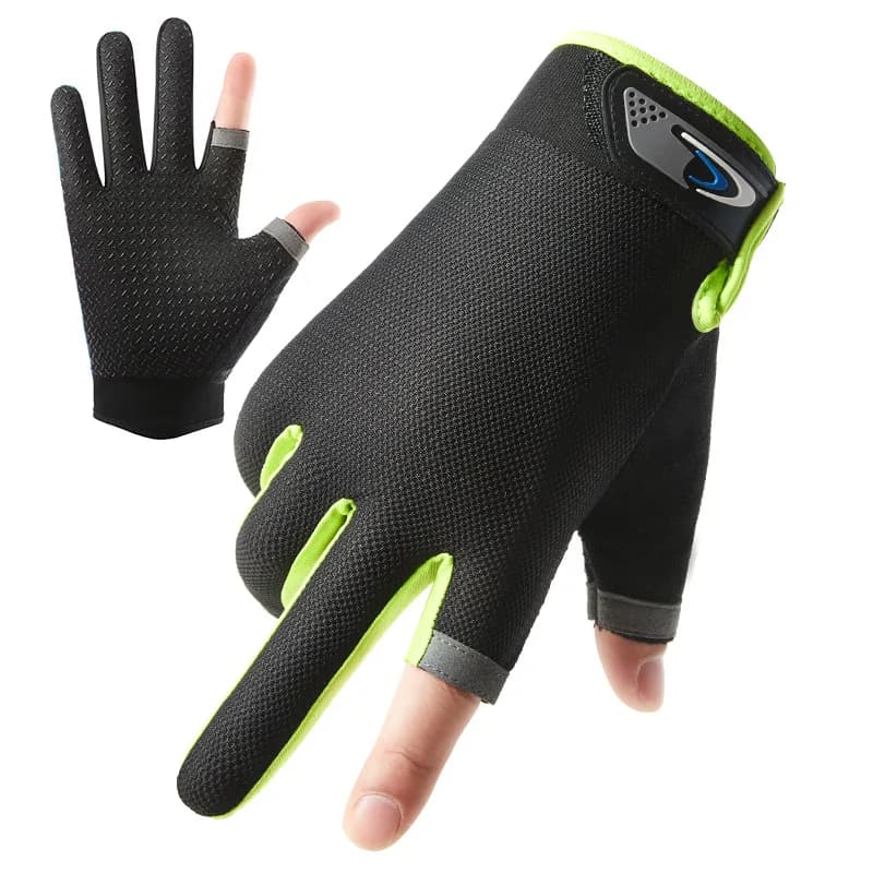 Summer Men's Fishing Gloves Women Two Finger Cut Touchscreen Angling Anti-Slip Sun-Proof Breathable Cycling Fitness Gloves