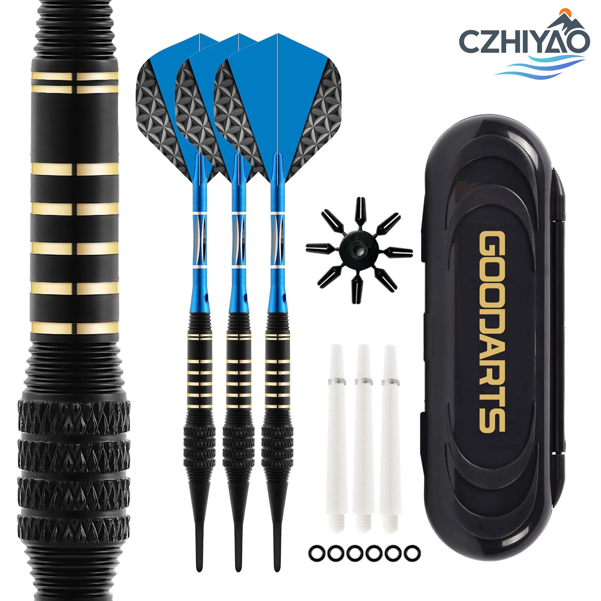 CZHIYAO 3pcs Soft Tip Darts Set Knurled Brass Barrel Metal Darts With Storage Case Extra Flights Shafts Indoor Dart Training
