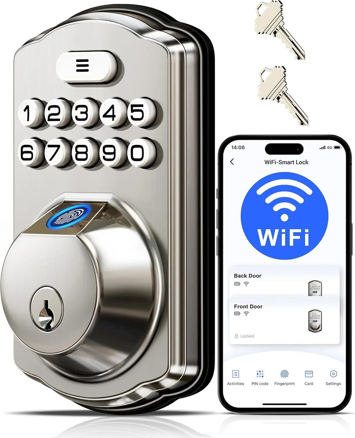 Smart Lock WiFi con impronta digitale, controllo remoto tramite app, ingresso senza chiave, blocco automatico, catenaccio impermeabile per porta d'ingresso