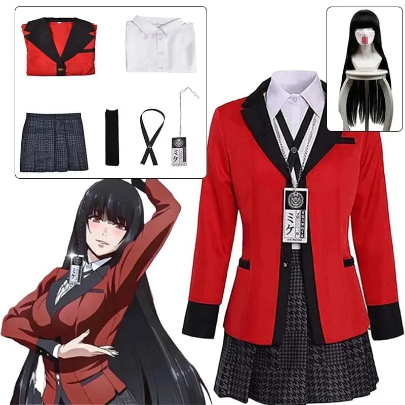 Kakegurui Jabami Yumeko Costume Cosplay Halloween Sayaka Giocatore d'azzardo compulsivo Anime Girl Gonna a pieghe Uniforme Set completo