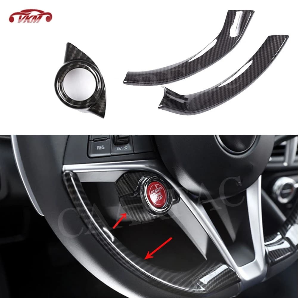 Carbon Look Car Interior Accensione Motore Start Stop Pulsante Telaio di Copertura per Alfa Romeo Giulia 2016-2018 Volante Trim