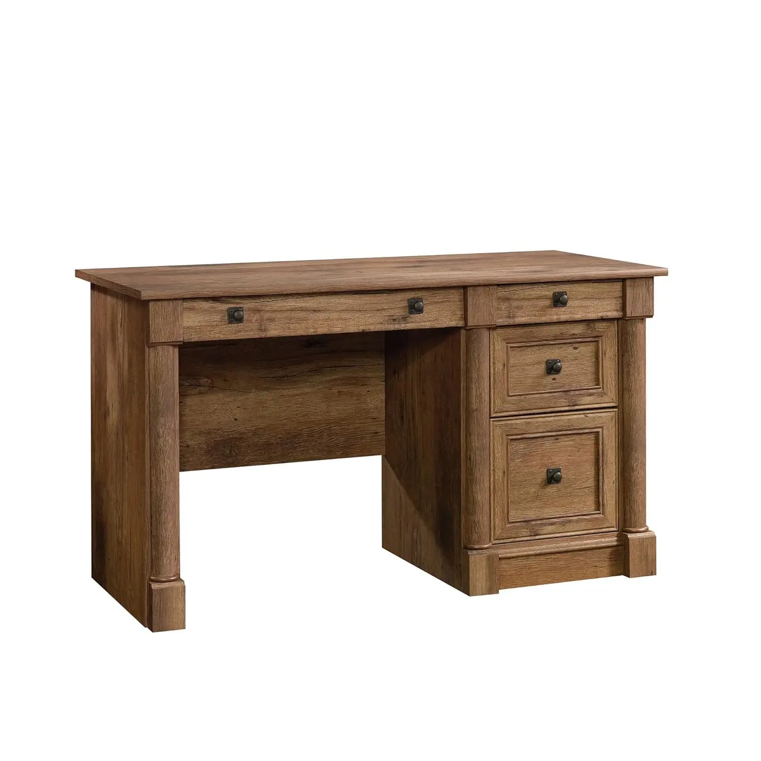 Scrivania Vintage in Rovere con Cassetti, Mobile Archivio, Vassoio per Tastiera e Gestione Cavi per Ufficio Domestico, Personalizzabile