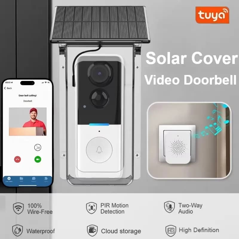Campanello con Telecamera Tuya 1080P WIFI con Copertura Solare, Audio Bidirezionale, Rilevamento Movimento, Impermeabile, Campanello Wireless da Esterno