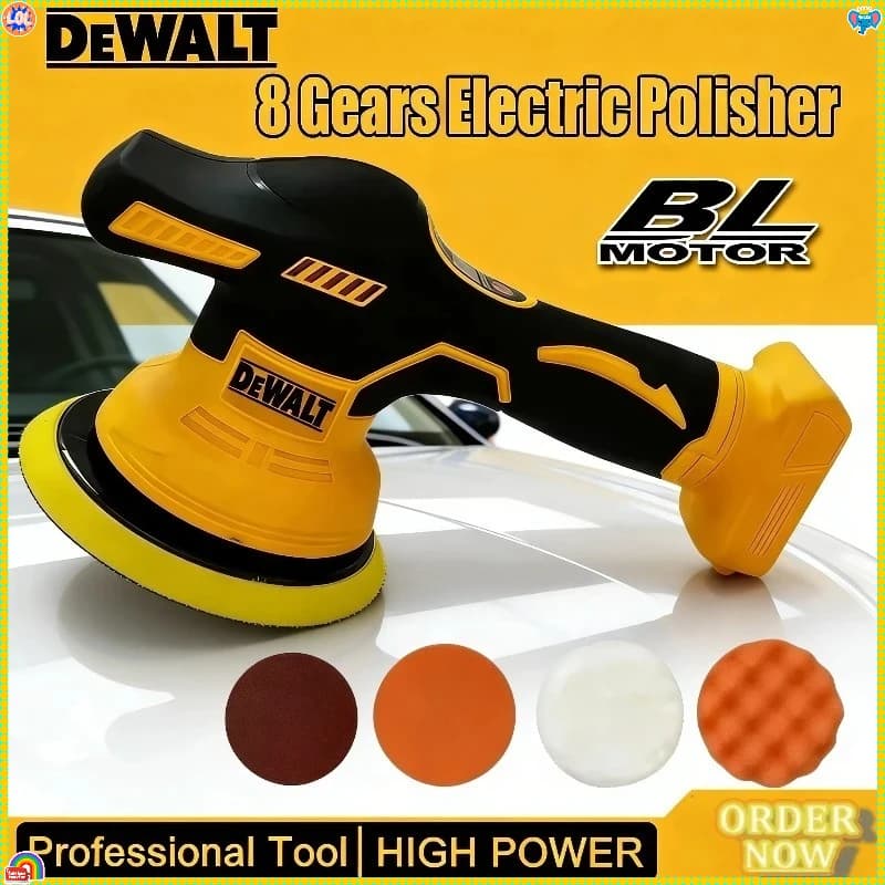 Lucidatrice per auto senza fili Dewalt, 8 velocità, display digitale, macchina elettrica per lucidatura e ceratura auto, compatibile con batterie Dewalt.