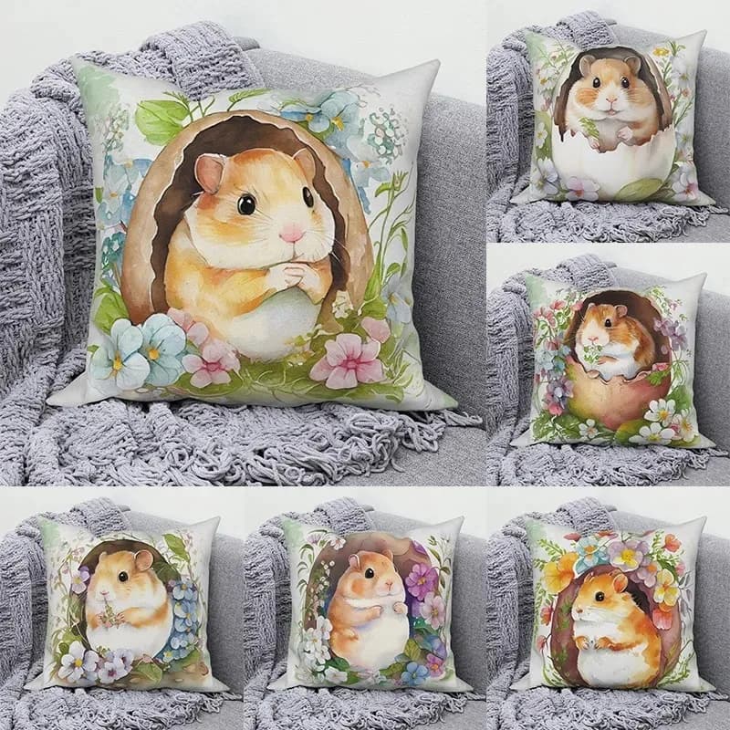 Fodera per cuscino con animali simpatici: hamster, uccello, orso - Decorazione per divano e soggiorno