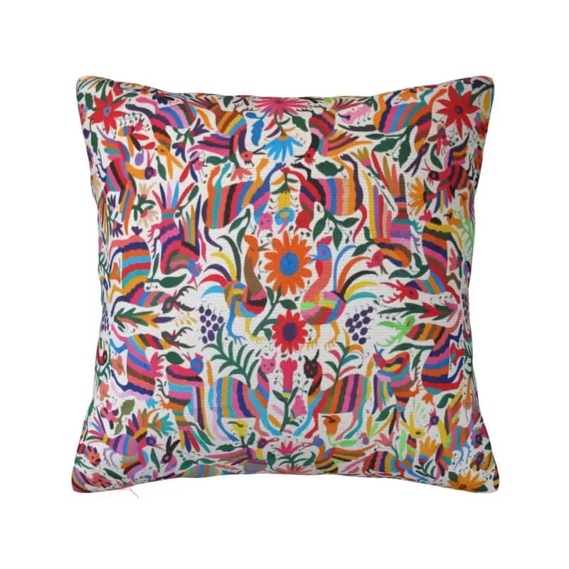 Custom Mexican Otomi Fabric Mexico Art Cushion Cover Sofa Decoration Flowers Mexico Square Throw Pillow Cover