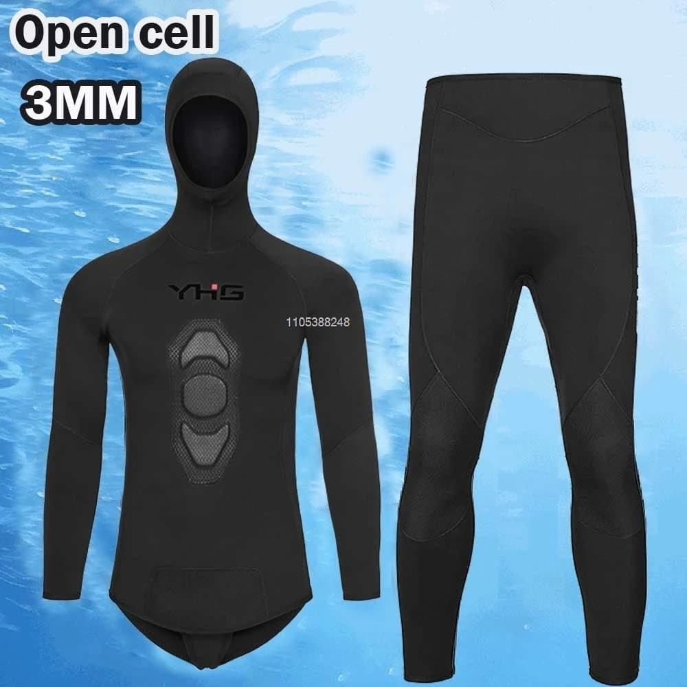 3mm Open Cell Mens Wetsuit Full Scuba Diving Suit with Lining Two Pieces Hoodie Snorkeling Surfing Kayaking Canoeing Wet Suits